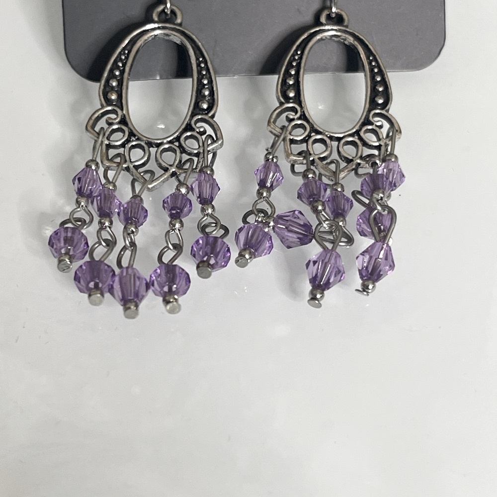 Vintage-Inspired Purple and Silver Chandelier Earrings